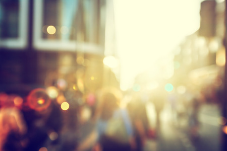 people in bokeh, street of Londonの写真素材