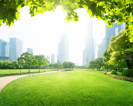 park in  lujiazui financial centre, Shanghai, Chinaの写真素材