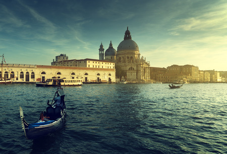Basilica Santa Maria della Salute in sunset time, Venice, Italyの写真素材