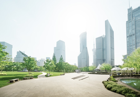 park in lujiazui financial center, Shanghai, Chinaの写真素材