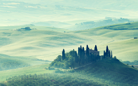 Early spring morning in Tuscany, Italyの写真素材