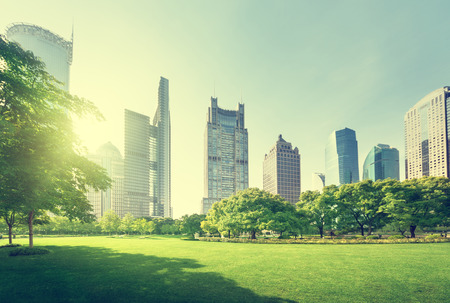 park in lujiazui financial center, Shanghai, Chinaの写真素材