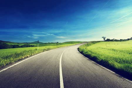 asphalt road in Tuscany, Italyの写真素材