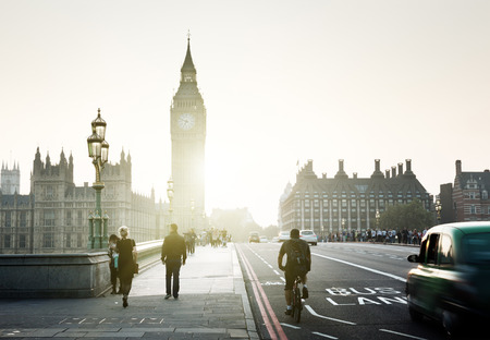 Westminster Bridge at sunset, London, UKの写真素材