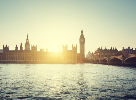 Big Ben and Westminster at sunset, London, UKの写真素材