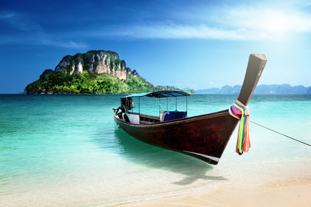 long boat and poda island, Thailandの写真素材