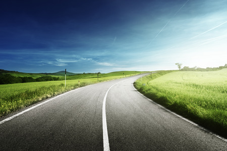 asphalt road in Tuscany, Italyの写真素材