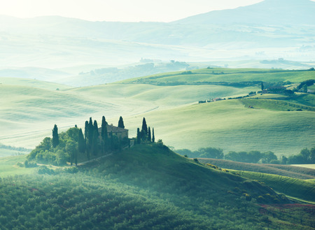 Early spring morning in Tuscany, Italyの写真素材