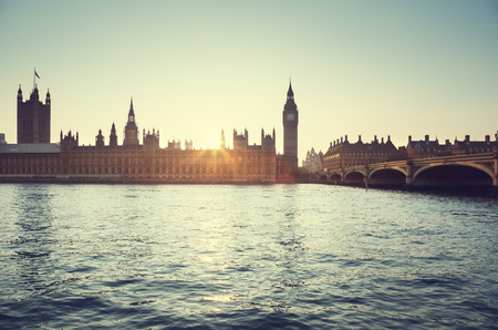 Big Ben and Westminster at sunset, London, UKの写真素材