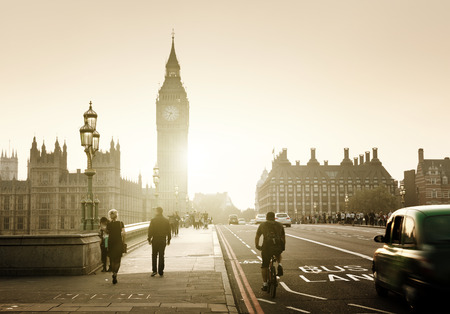 Westminster Bridge at sunset, London, UKの写真素材