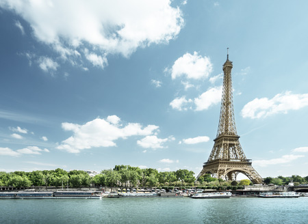 Seine in Paris with Eiffel tower in morning timeの写真素材