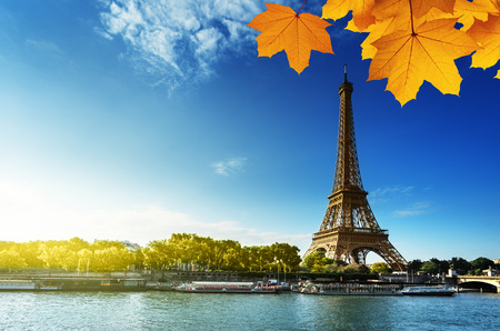 Seine in Paris with Eiffel tower in autumn seasonの写真素材