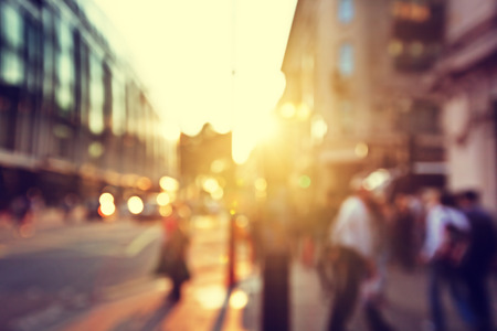 people in bokeh, street of Londonの写真素材