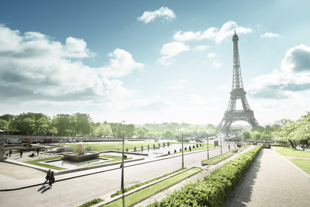 sunny morning and Eiffel Tower, Paris, Franceの写真素材