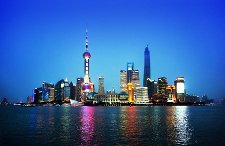 Shanghai at night, Chinaの写真素材