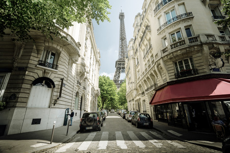 building in Paris near Eiffel Towerの写真素材