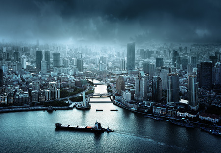 skyline of Shanghai at sunset, Chinaの写真素材
