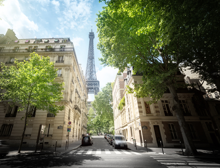 building in Paris near Eiffel Towerの写真素材