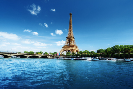 Seine in Paris with Eiffel tower in morning timeの写真素材