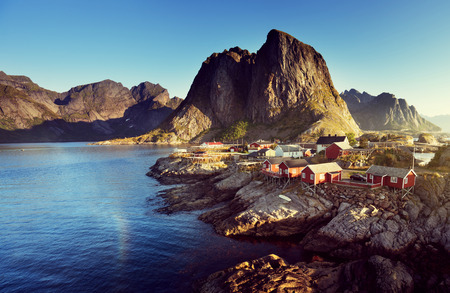 Fishing hut  in the Hamnoy - Reine, Lofoten islands, Norwayの写真素材