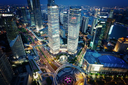 Shanghai night view, Chinaの写真素材