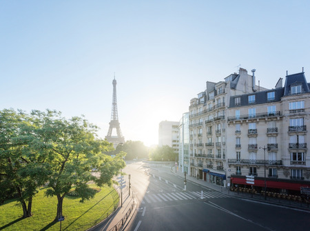 sunny morning and Eiffel Tower, Paris, Franceの写真素材