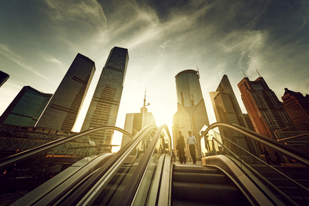 escalator in Shanghai lujiazui financial center, Chinaの写真素材