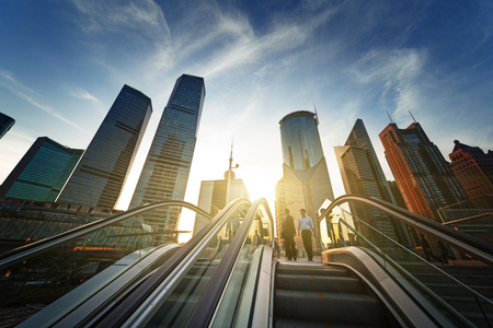 escalator in Shanghai lujiazui financial center, Chinaの写真素材