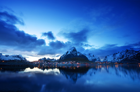sunset  in Reine Village, Lofoten Islands, Norwayの写真素材