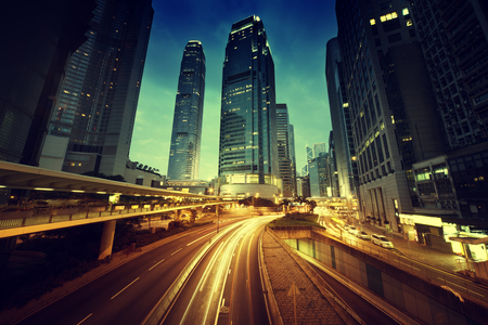 traffic in Hong Kong at sunset timeの写真素材