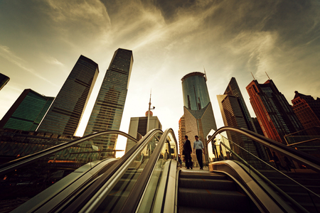escalator in Shanghai lujiazui financial center, Chinaの写真素材