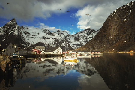 spring sunset - Reine, Lofoten islands, Norwayの写真素材