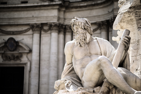 Statue of Zeus in Fountain, Piazza Navona, Rome, Italyの写真素材