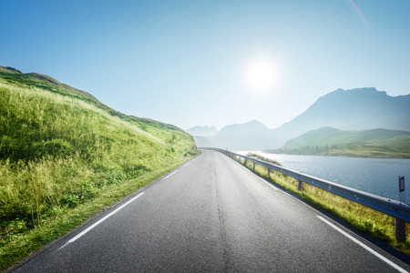 road by the sea, Lofoten island, Norwayの写真素材