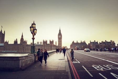Westminster Bridge at sunset, London, UKのeditorial素材
