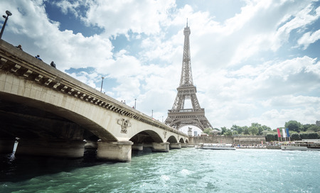 Seine in Paris with Eiffel tower in morning timeの写真素材