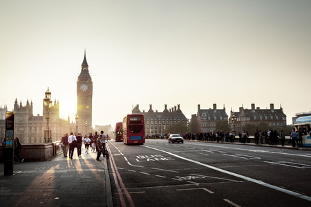 Westminster Bridge at sunset, London, UKのeditorial素材