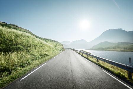 road by the sea, Lofoten island, Norwayの写真素材