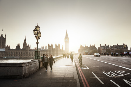 Westminster Bridge at sunset, London, UKの写真素材