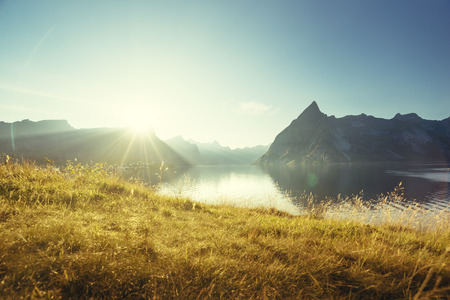 sunset in Lofoten islands, Norwayの写真素材