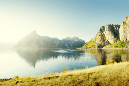 sunset in Lofoten islands, Norwayの写真素材