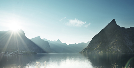 sunset in Lofoten islands, Norwayの写真素材