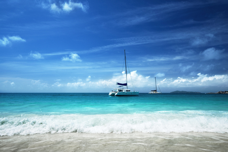 Anse Lazio beach at Praslin island, Seychellesの写真素材