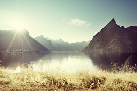 sunset in Lofoten islands, Norwayの写真素材