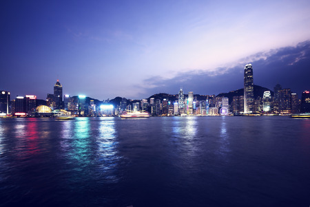 Hong Kong skyline at nightの写真素材