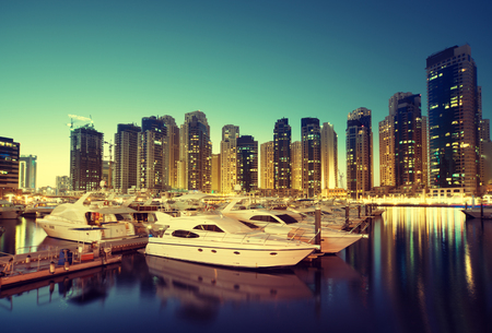 Dubai Marina at sunset, United Arab Emiratesの写真素材