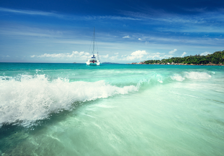 Anse Lazio beach at Praslin island, Seychellesの写真素材
