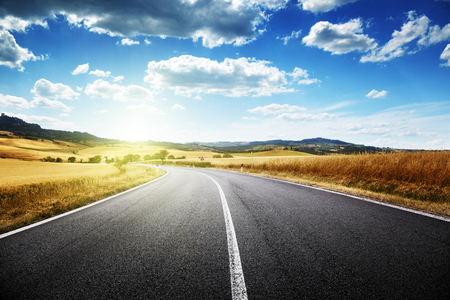 asphalt road in Tuscany, Italyの写真素材