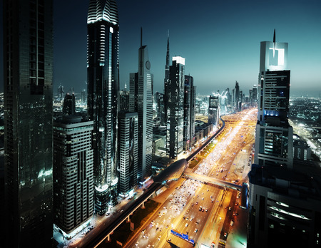 Dubai skyline in sunset time, United Arab Emiratesの写真素材