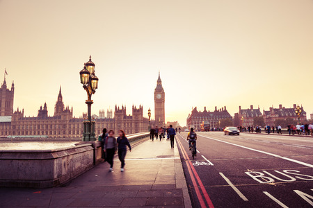 Westminster Bridge at sunset, London, UKの写真素材
